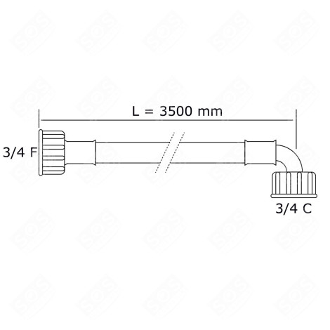 TUBO DI INGRESSO DELL'ACQUA UNIVERSALE CON RACCORDI DRITTI E ANGOLATI (L3500MM 3/4 F X 3/4 C) LAVATRICE - 3666356045644