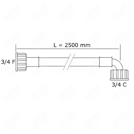 TUBO DI ALIMENTAZIONE DELL'ACQUA UNIVERSALE CON RACCORDI DRITTI E ANGOLATI (L2500MM 3/4 F X 3/4 C) LAVATRICE - 3666356044401