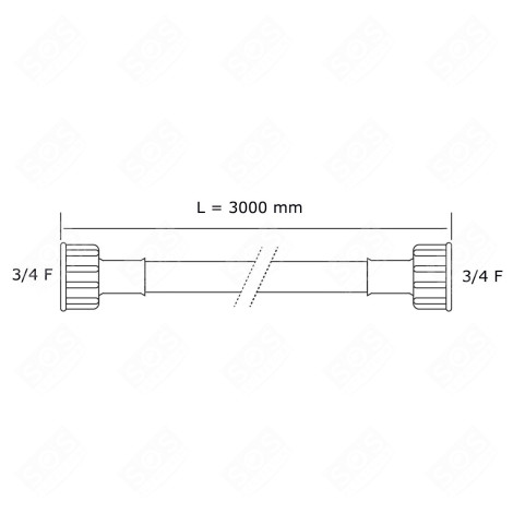 TUBO DI ALIMENTAZIONE ACQUA UNIVERSALE CON RACCORDI DIRITTI (L3000MM 3/4 F X 3/4 F) LAVATRICE - 3666356132337