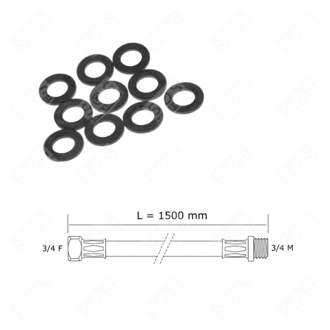 TUBO DI INGRESSO ACQUA UNIVERSALE FORNITO CON GUARNIZIONI 20/27 CON RACCORDI DIRITTI (L1000MM 3/4 F X 3/4 M) LAVATRICE - 3666356333017