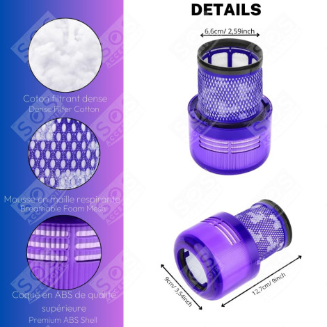 FILTRO HEPA COMPATIBILE V11 V12 V15 CON SPAZZOLA DI PULIZIA ASPIRAPOLVERE - 970013-02, 970013-02